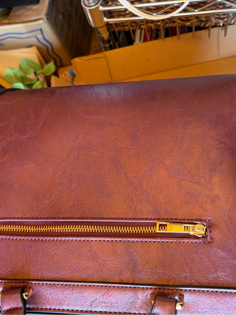 Women's Brown Briefcase with Gold Hardware